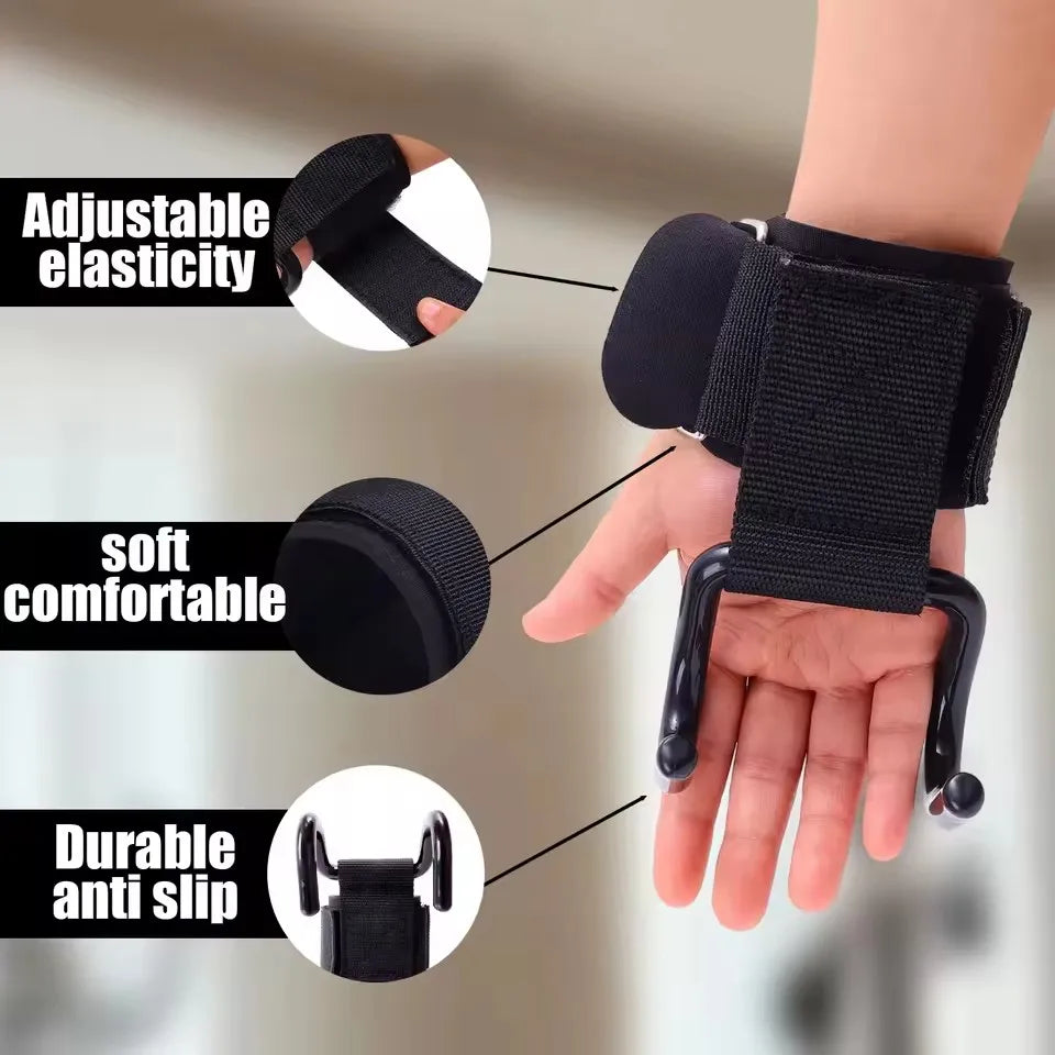Pull Up Bar Wrist Straps & Lifting Hooks — Deadlift Grip Support for Gym Training