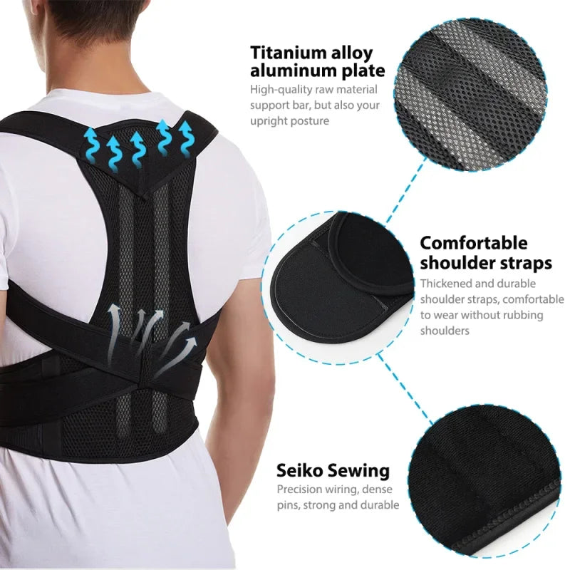 Posture Corrector Back Brace — Adjustable Shoulder & Lumbar Support for Men & Women