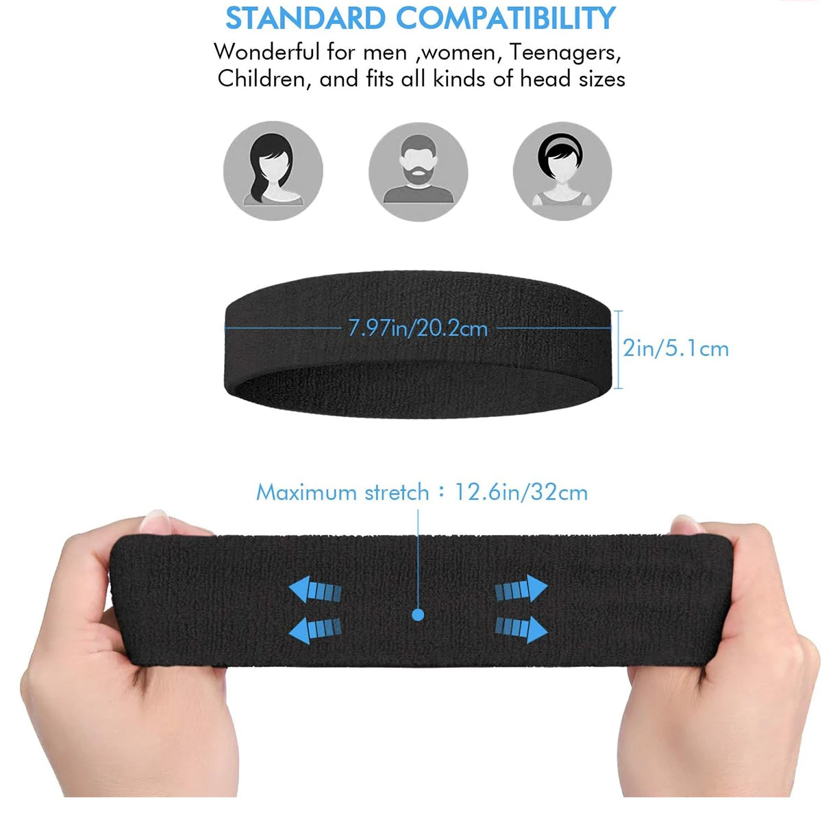 Sports Headbands 3-Pack – Moisture-Wicking Sweatband for Men & Women