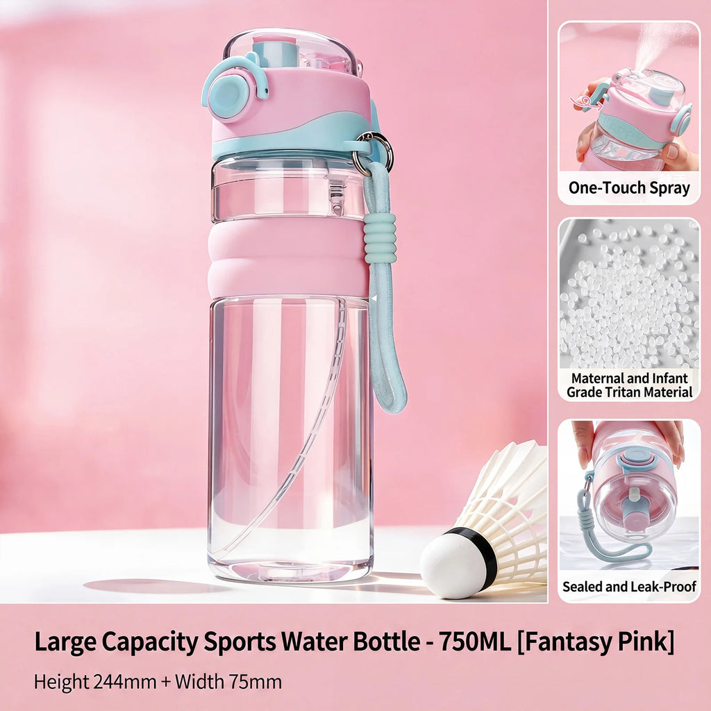 Gourde de sport avec spray 750 ml — Paille et boisson directe, Sans BPA