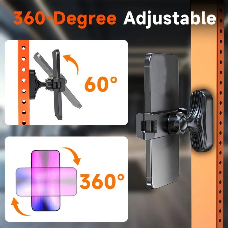 Magnetic Gym Phone Holder — 360° Adjustable for 4.7–7 Inch Phones