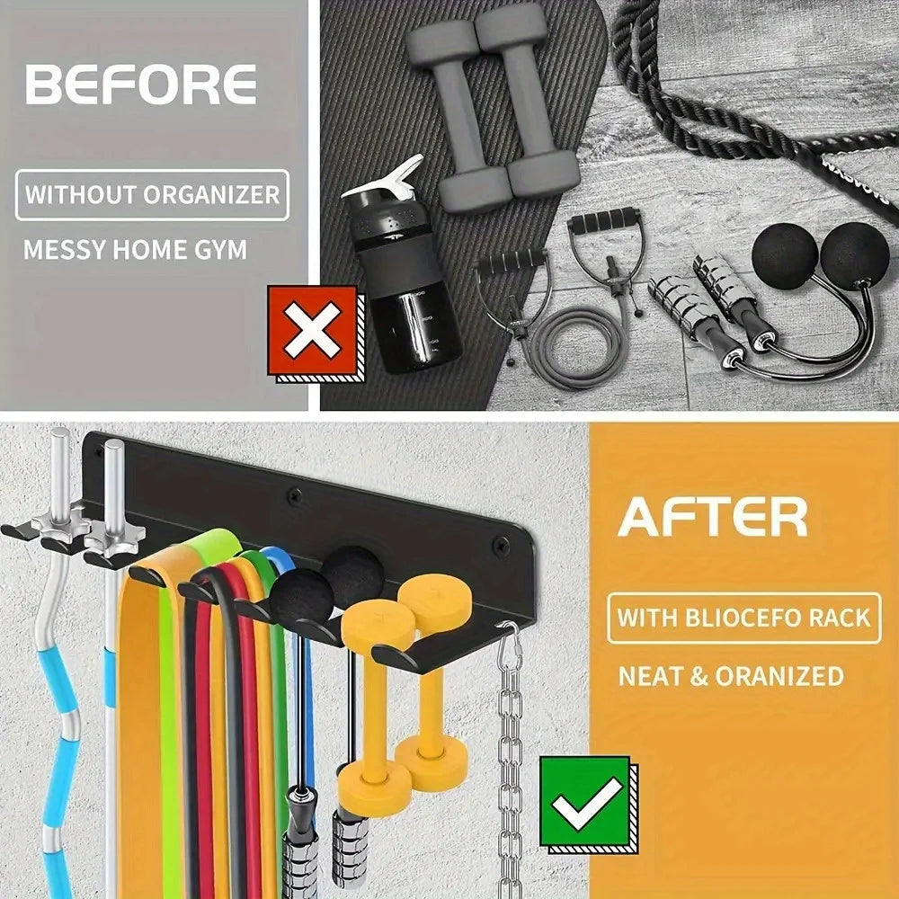 Wall-Mounted Fitness Equipment Organiser — Home Gym Storage Rack