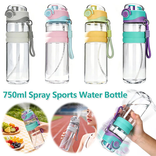 750ml Spray Sports Water Bottle — Straw & Direct Drink, BPA-Free