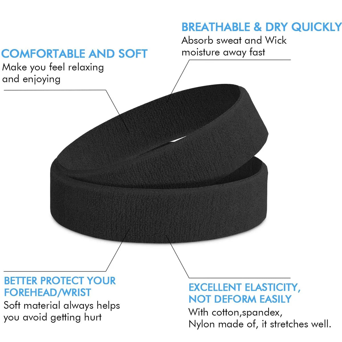 Sports Headbands 3-Pack – Moisture-Wicking Sweatband for Men & Women